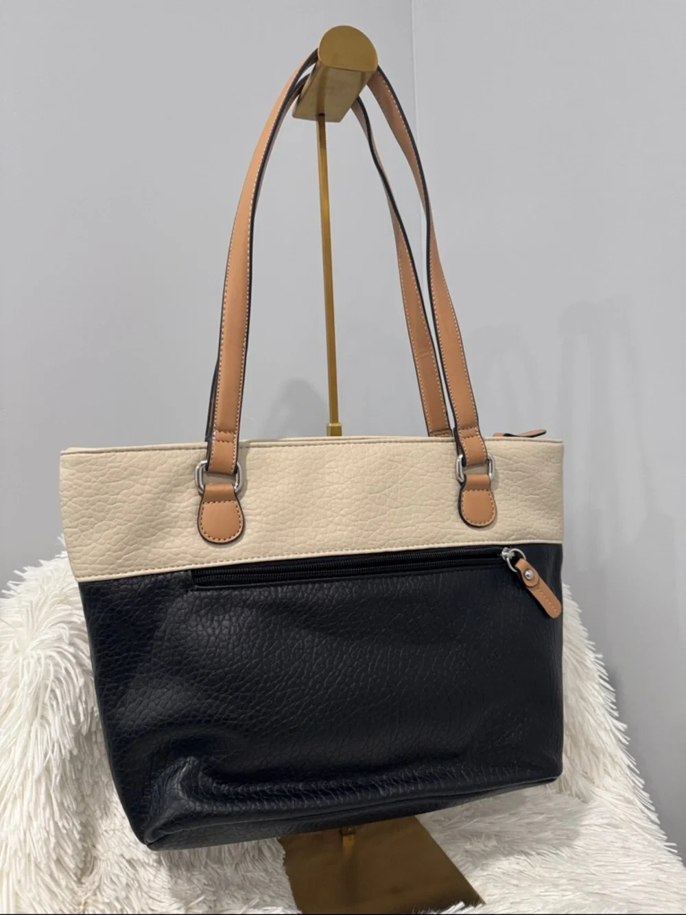 Giani Bernini Black, Cream & Tan Leather Tote